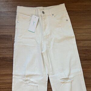 High Rise White Ripped Jeans